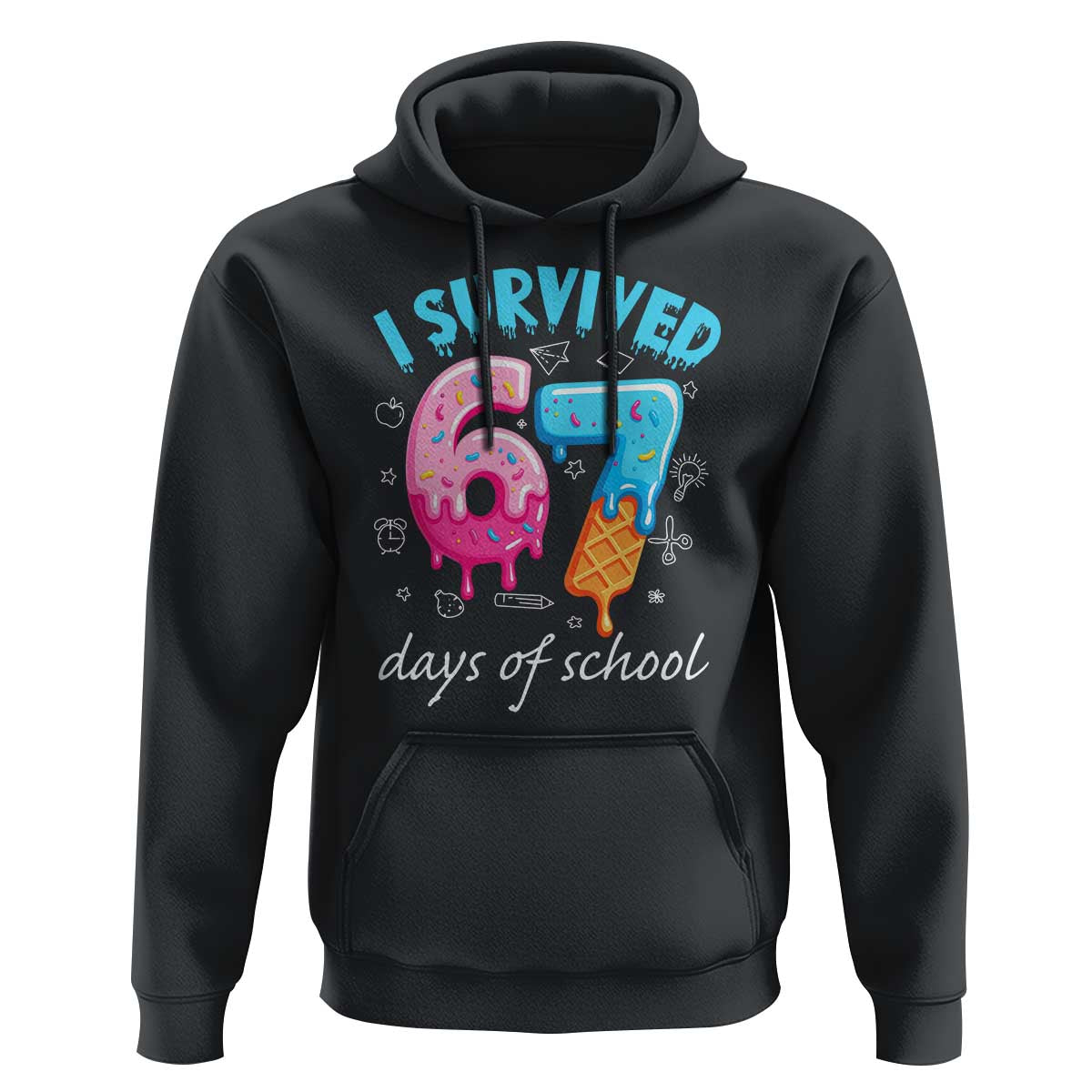 I Survived 67 Days of School Funny Six Seven Meme Hoodie Baseball Ice Cream Dripping - Wonder Print Shop