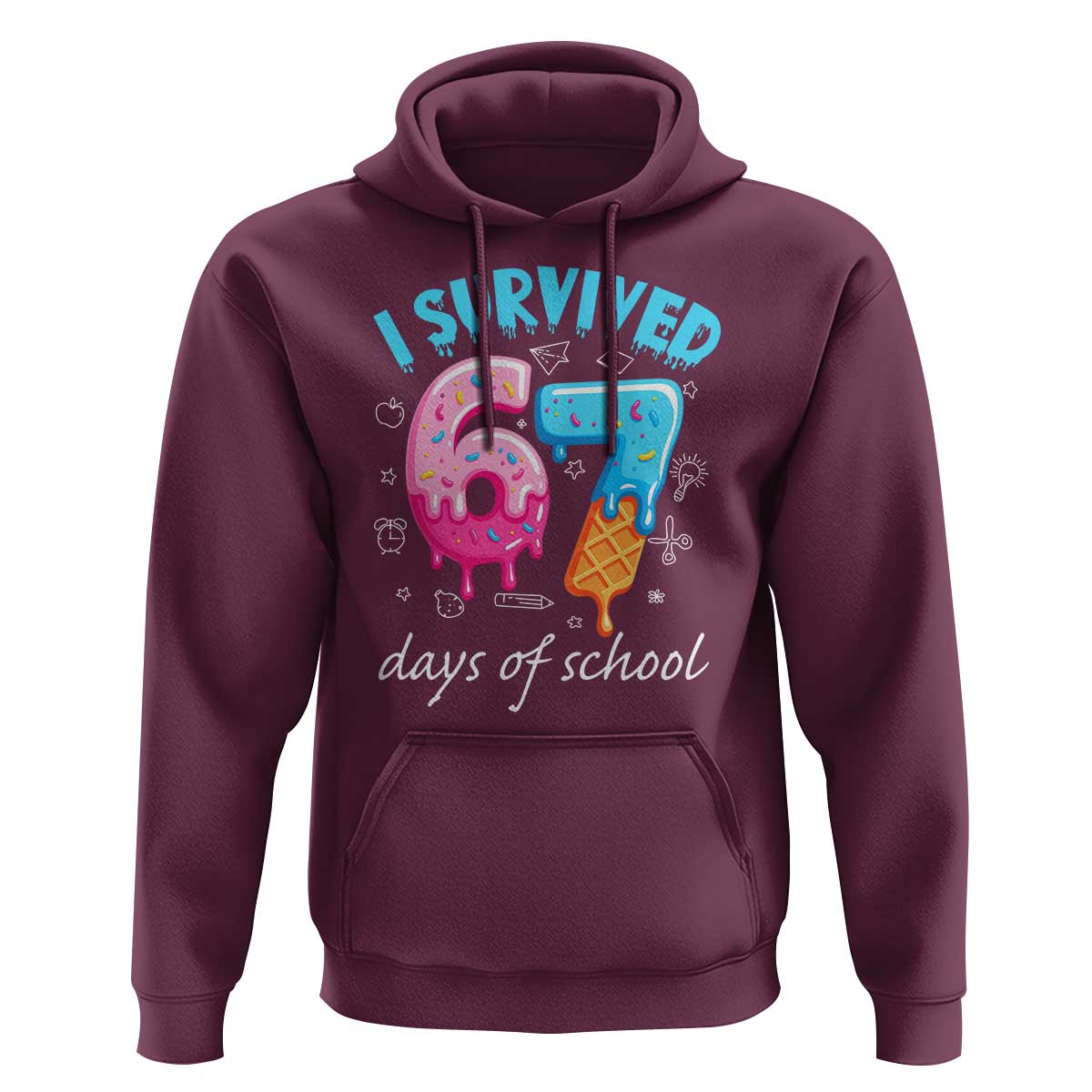 I Survived 67 Days of School Funny Six Seven Meme Hoodie Baseball Ice Cream Dripping - Wonder Print Shop