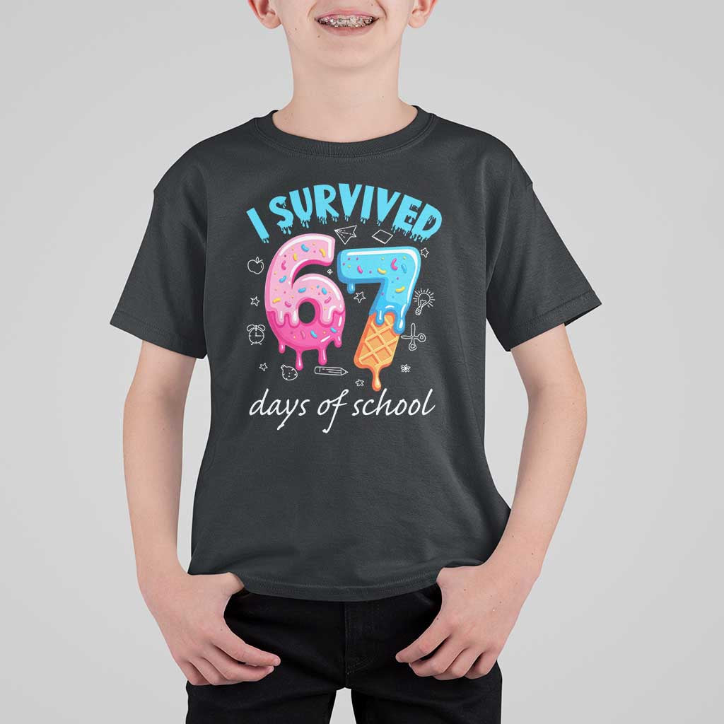 I Survived 67 Days of School Funny Six Seven Meme T Shirt For Kid Baseball Ice Cream Dripping - Wonder Print Shop