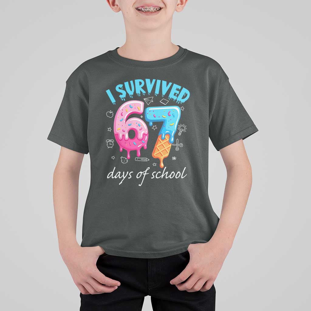 I Survived 67 Days of School Funny Six Seven Meme T Shirt For Kid Baseball Ice Cream Dripping - Wonder Print Shop