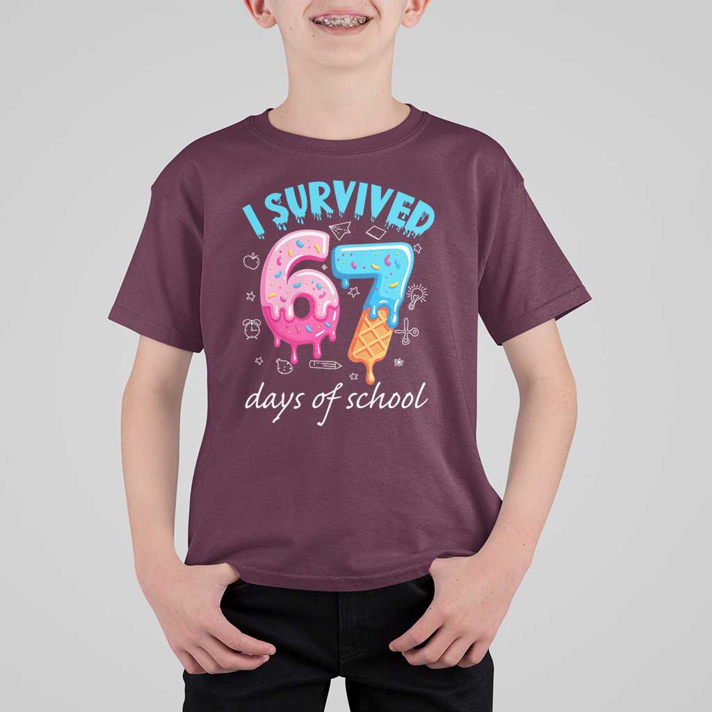 I Survived 67 Days of School Funny Six Seven Meme T Shirt For Kid Baseball Ice Cream Dripping - Wonder Print Shop