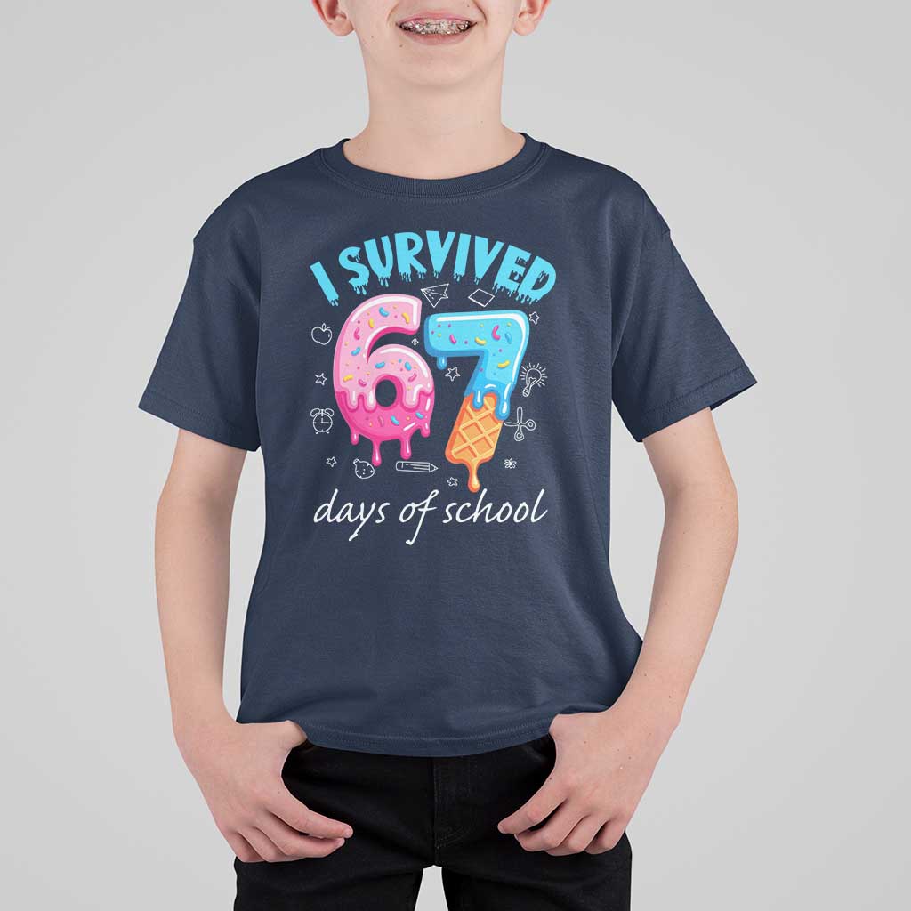 I Survived 67 Days of School Funny Six Seven Meme T Shirt For Kid Baseball Ice Cream Dripping - Wonder Print Shop