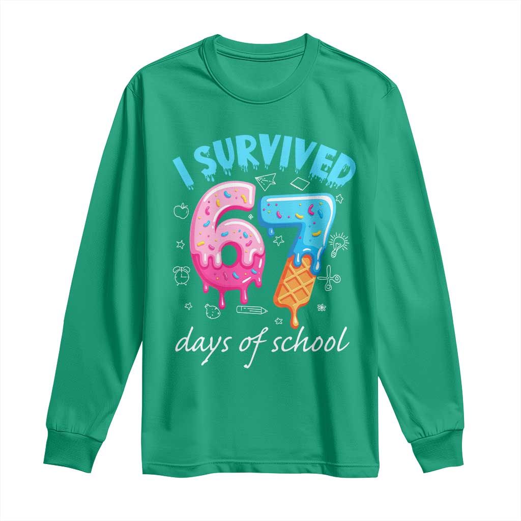I Survived 67 Days of School Funny Six Seven Meme Long Sleeve Shirt Baseball Ice Cream Dripping - Wonder Print Shop