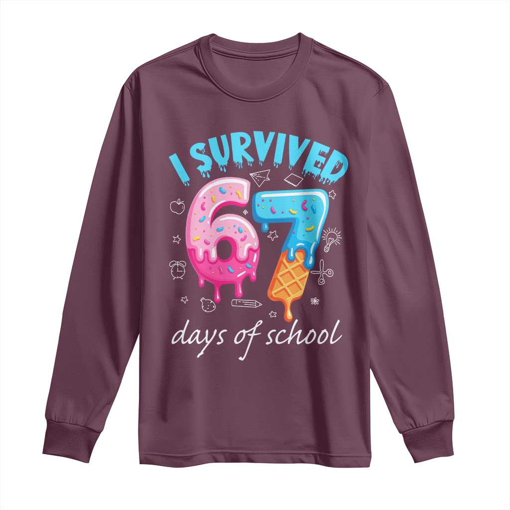 I Survived 67 Days of School Funny Six Seven Meme Long Sleeve Shirt Baseball Ice Cream Dripping - Wonder Print Shop
