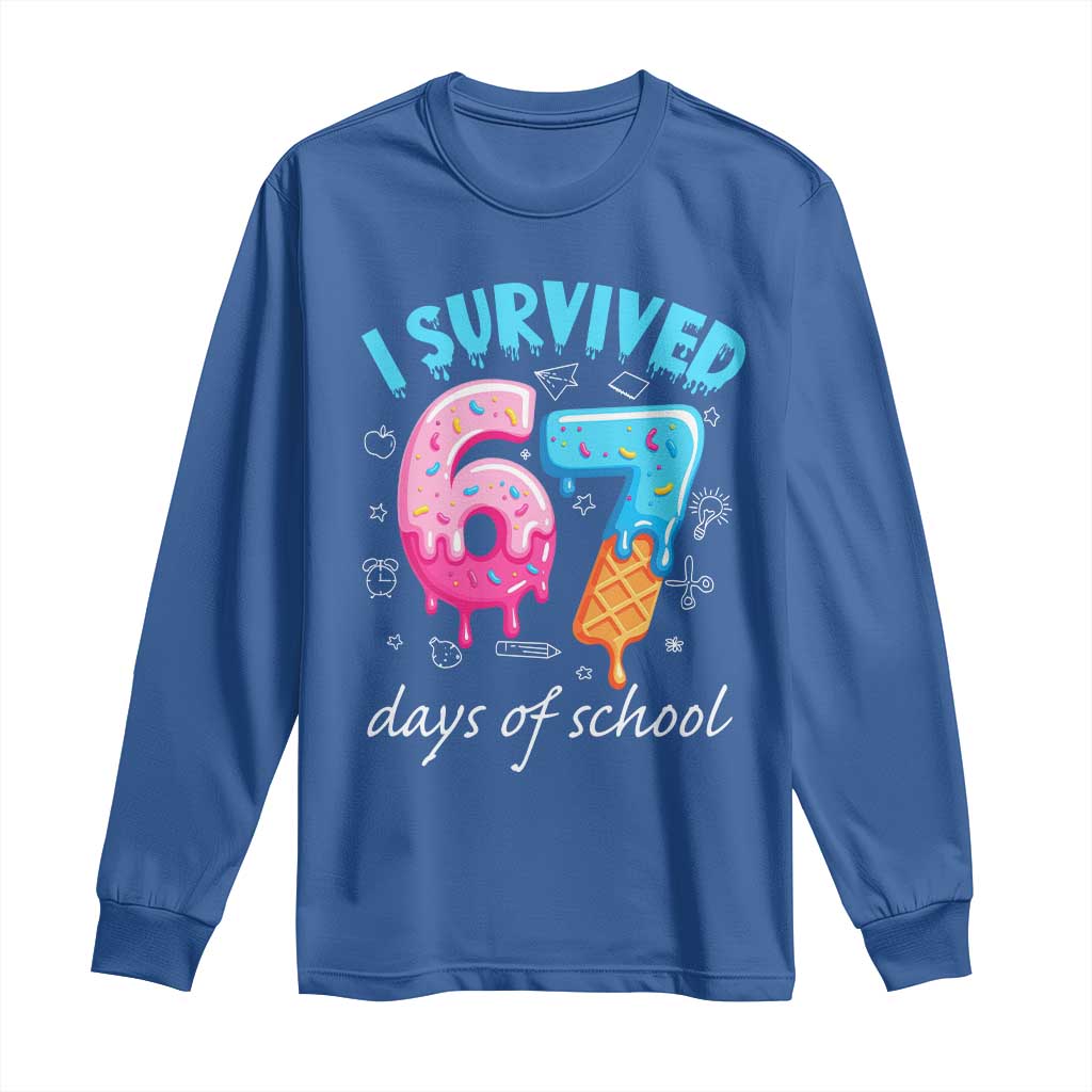 I Survived 67 Days of School Funny Six Seven Meme Long Sleeve Shirt Baseball Ice Cream Dripping - Wonder Print Shop