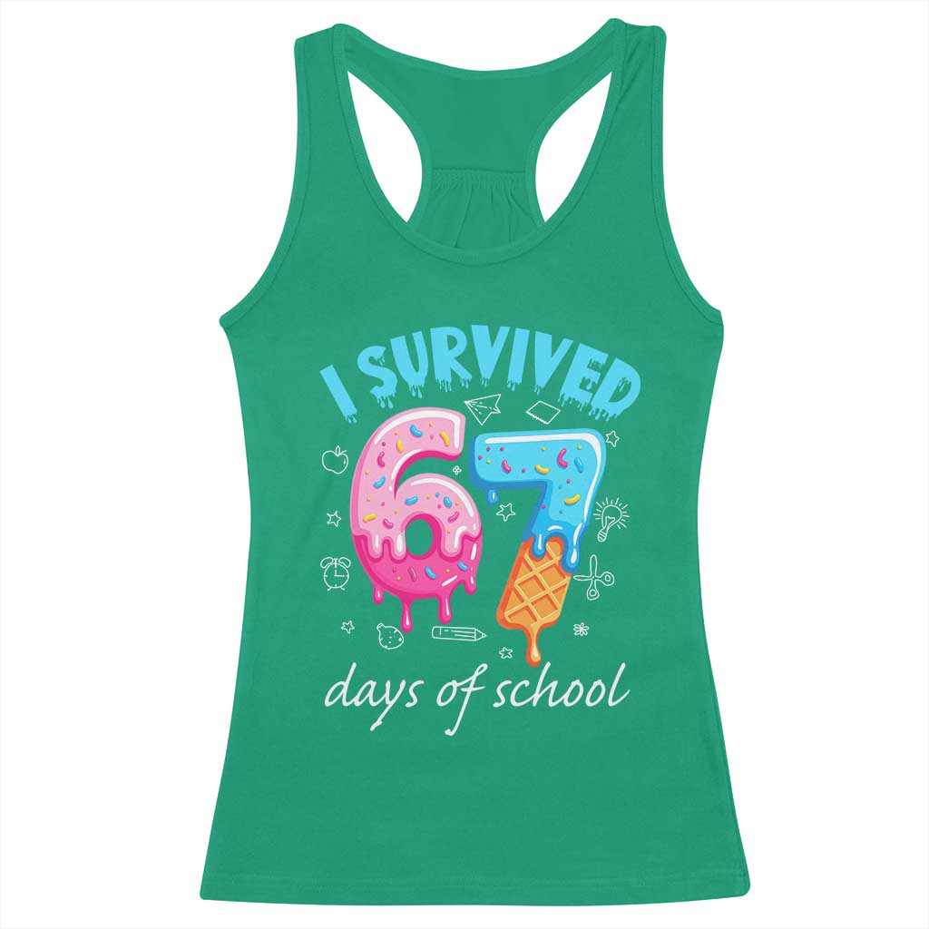 I Survived 67 Days of School Funny Six Seven Meme Racerback Tank Top Baseball Ice Cream Dripping - Wonder Print Shop