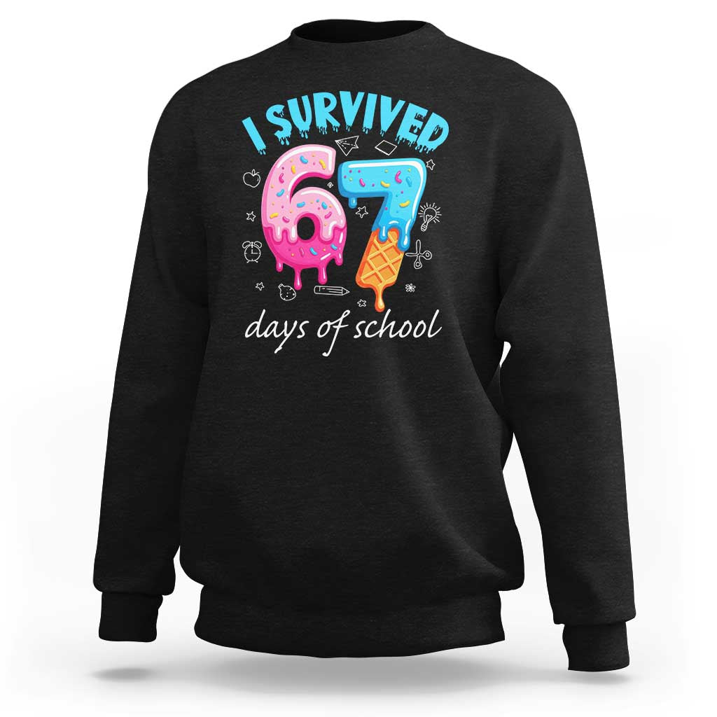 I Survived 67 Days of School Funny Six Seven Meme Sweatshirt Baseball Ice Cream Dripping - Wonder Print Shop