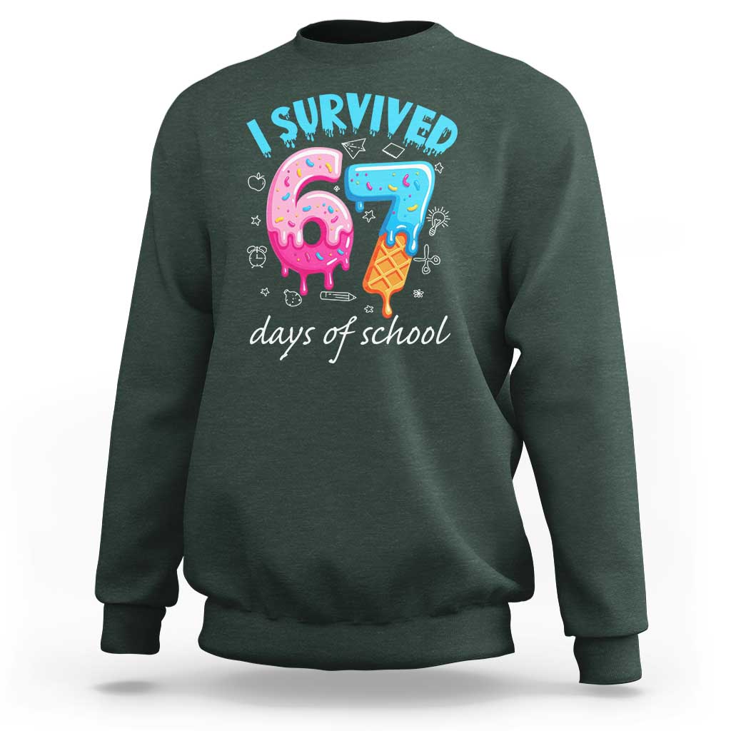 I Survived 67 Days of School Funny Six Seven Meme Sweatshirt Baseball Ice Cream Dripping - Wonder Print Shop