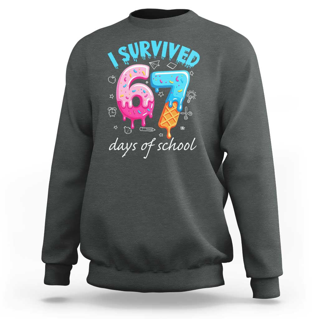 I Survived 67 Days of School Funny Six Seven Meme Sweatshirt Baseball Ice Cream Dripping - Wonder Print Shop