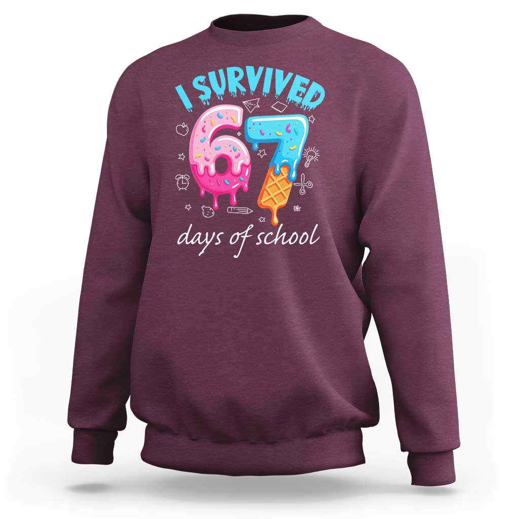 I Survived 67 Days of School Funny Six Seven Meme Sweatshirt Baseball Ice Cream Dripping - Wonder Print Shop