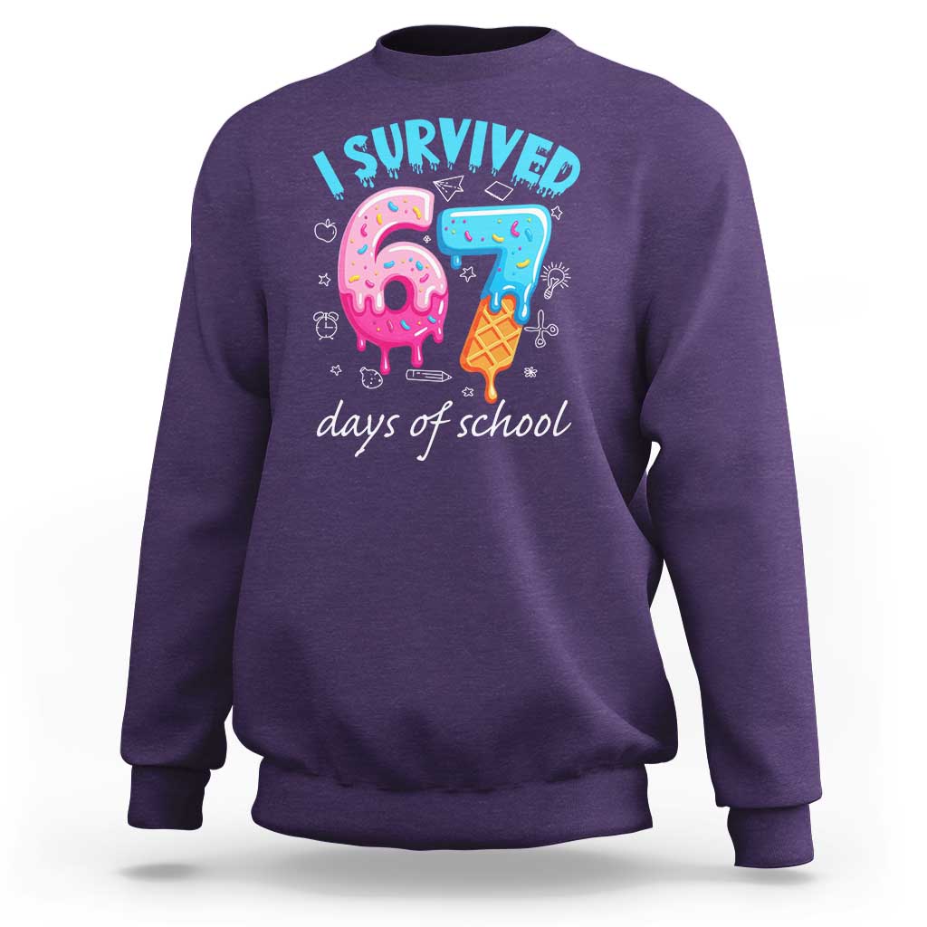 I Survived 67 Days of School Funny Six Seven Meme Sweatshirt Baseball Ice Cream Dripping - Wonder Print Shop