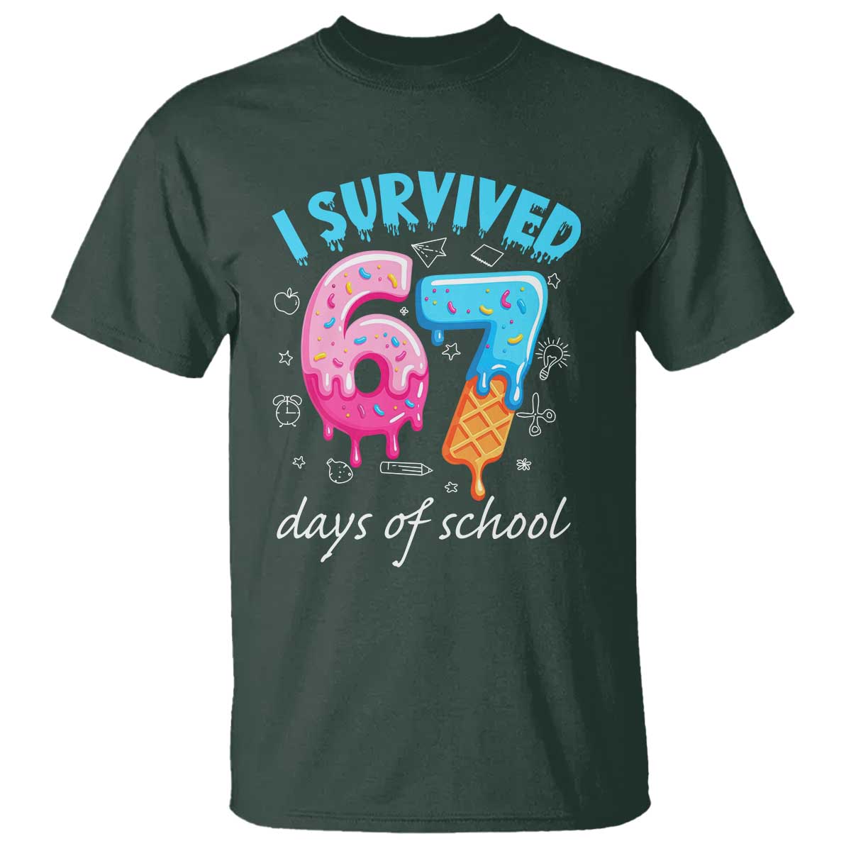 I Survived 67 Days of School Funny Six Seven Meme T Shirt Baseball Ice Cream Dripping - Wonder Print Shop