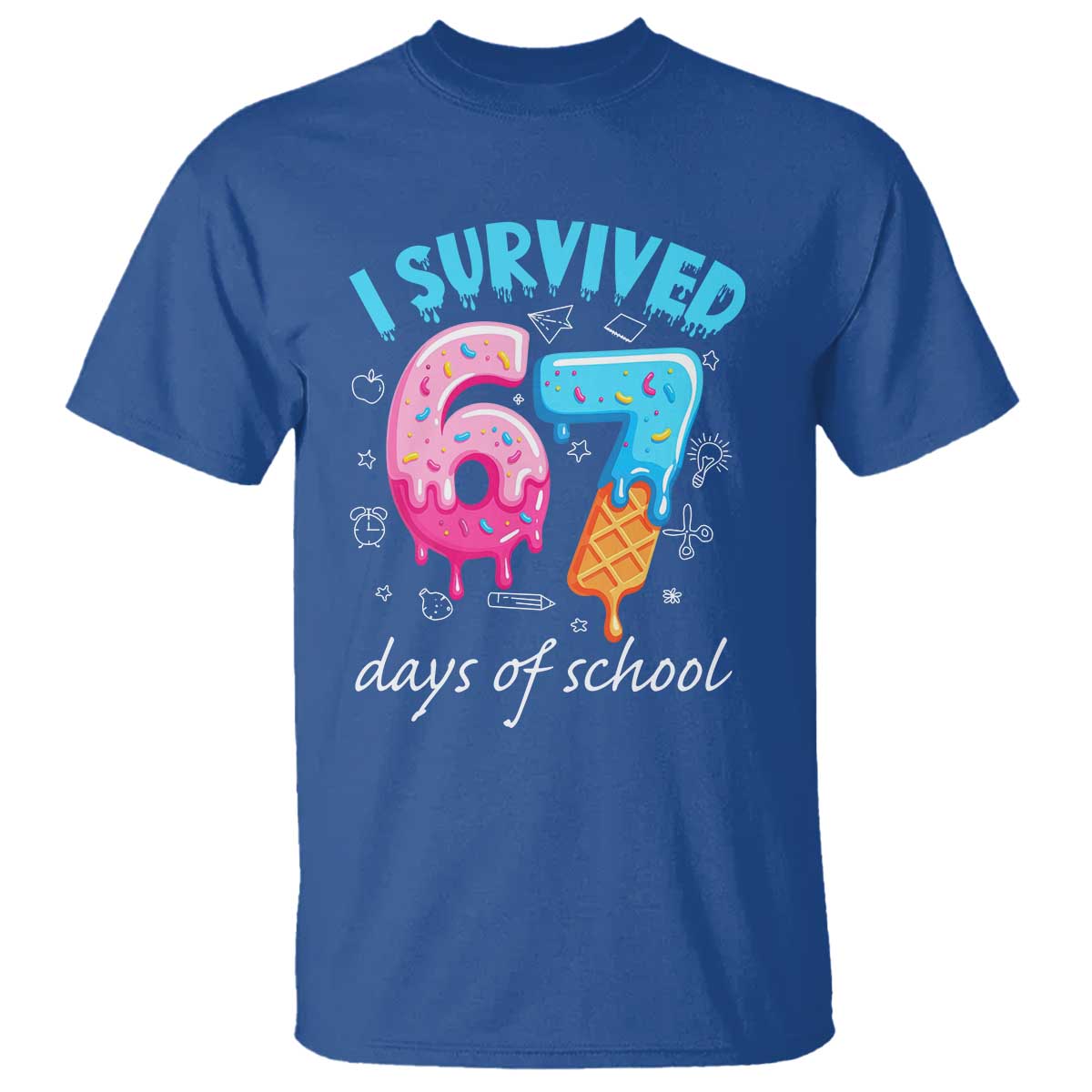 I Survived 67 Days of School Funny Six Seven Meme T Shirt Baseball Ice Cream Dripping - Wonder Print Shop