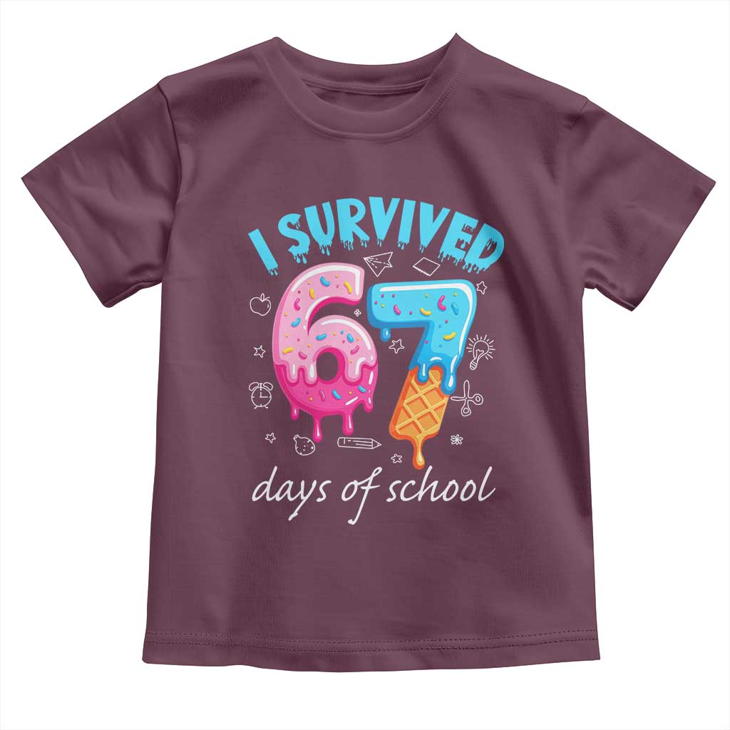 I Survived 67 Days of School Funny Six Seven Meme Toddler T Shirt Baseball Ice Cream Dripping - Wonder Print Shop