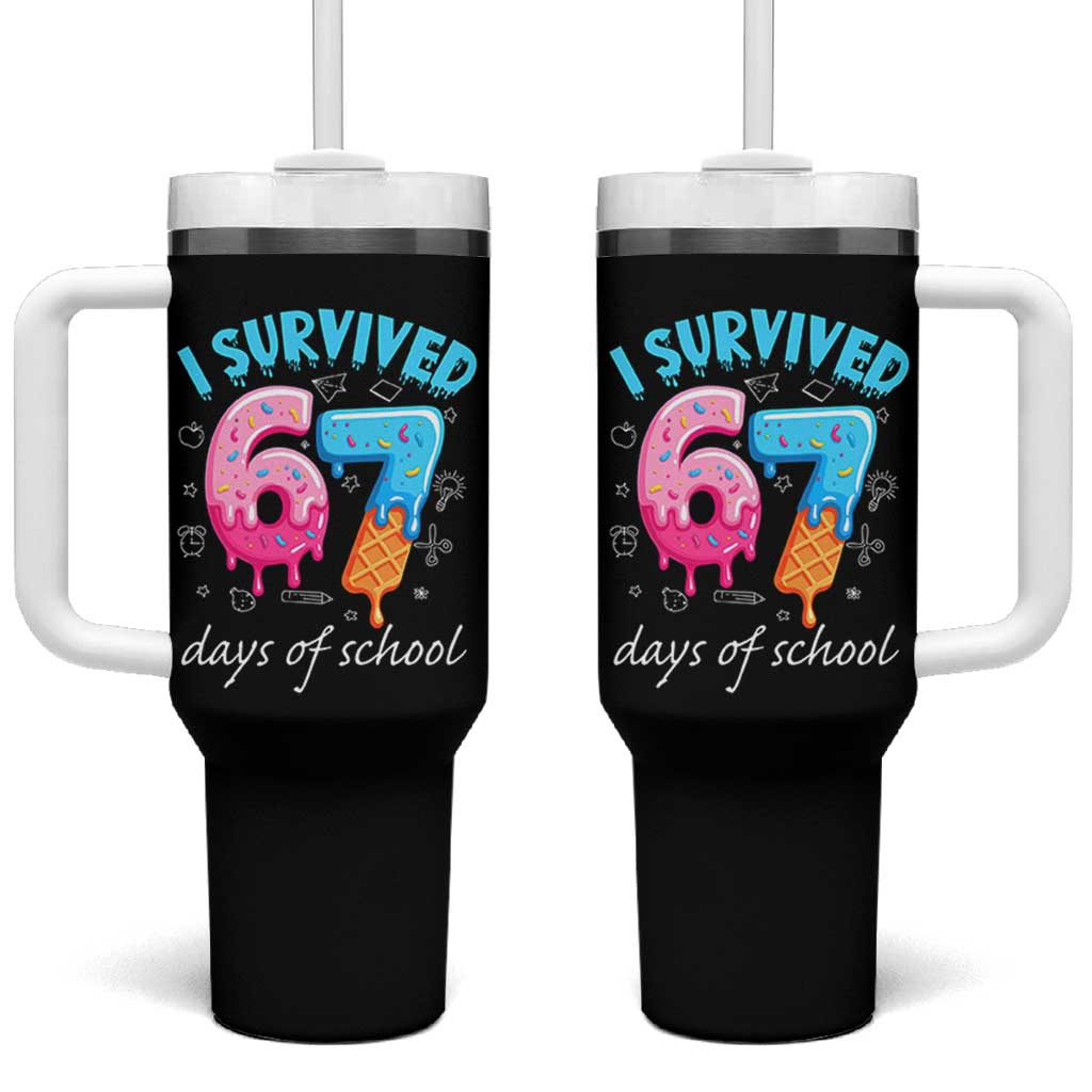 I Survived 67 Days of School Funny Six Seven Meme Tumbler With Handle Baseball Ice Cream Dripping - Wonder Print Shop
