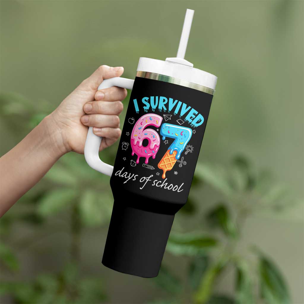 I Survived 67 Days of School Funny Six Seven Meme Tumbler With Handle Baseball Ice Cream Dripping - Wonder Print Shop