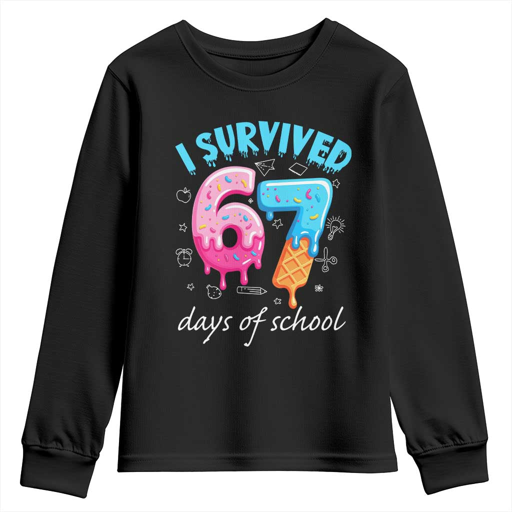 I Survived 67 Days of School Funny Six Seven Meme Youth Sweatshirt Baseball Ice Cream Dripping - Wonder Print Shop