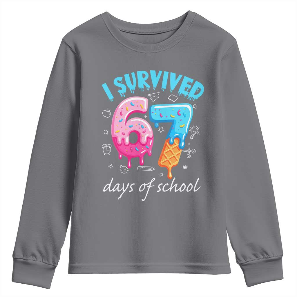 I Survived 67 Days of School Funny Six Seven Meme Youth Sweatshirt Baseball Ice Cream Dripping - Wonder Print Shop