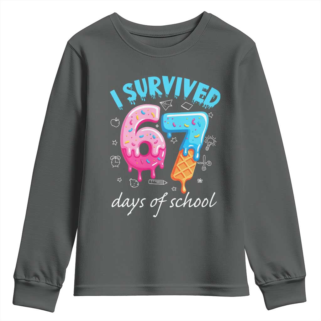 I Survived 67 Days of School Funny Six Seven Meme Youth Sweatshirt Baseball Ice Cream Dripping - Wonder Print Shop