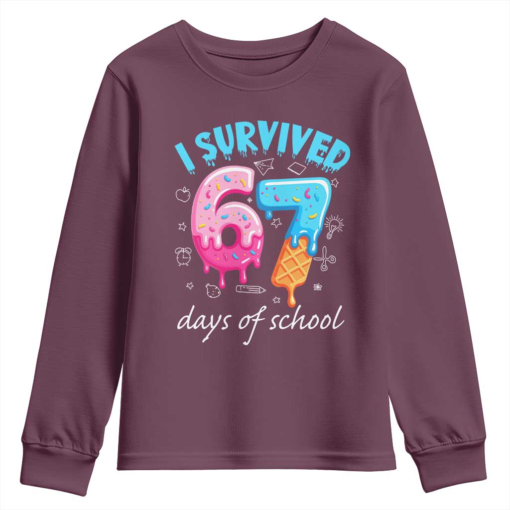 I Survived 67 Days of School Funny Six Seven Meme Youth Sweatshirt Baseball Ice Cream Dripping - Wonder Print Shop