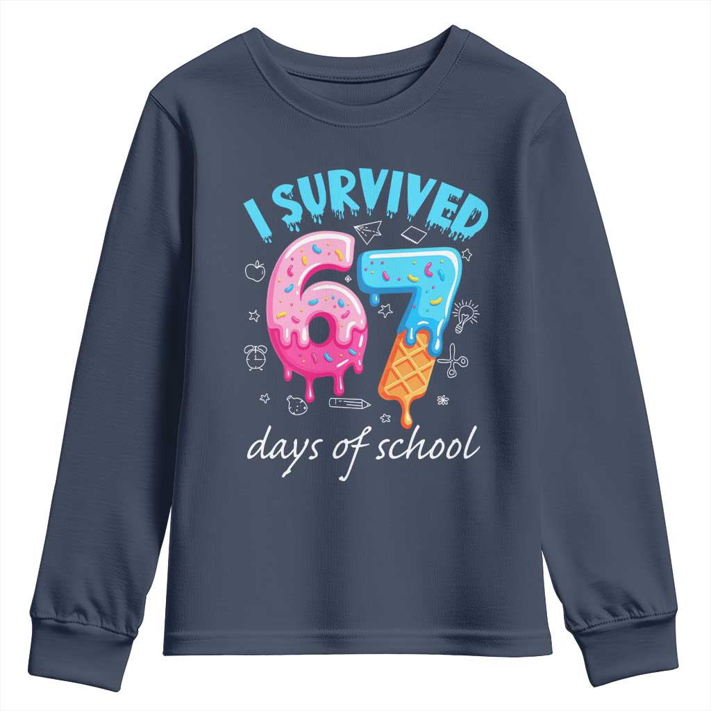I Survived 67 Days of School Funny Six Seven Meme Youth Sweatshirt Baseball Ice Cream Dripping - Wonder Print Shop