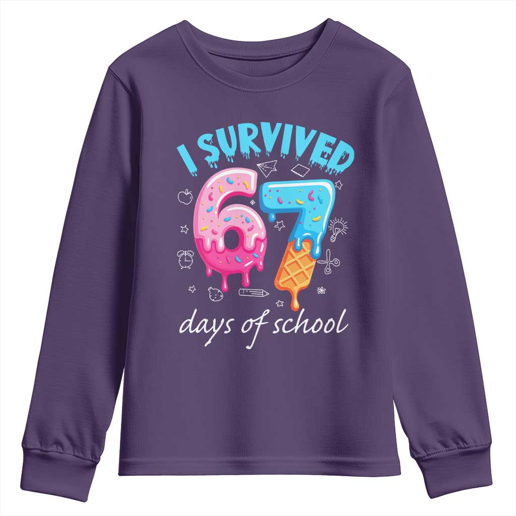 I Survived 67 Days of School Funny Six Seven Meme Youth Sweatshirt Baseball Ice Cream Dripping - Wonder Print Shop