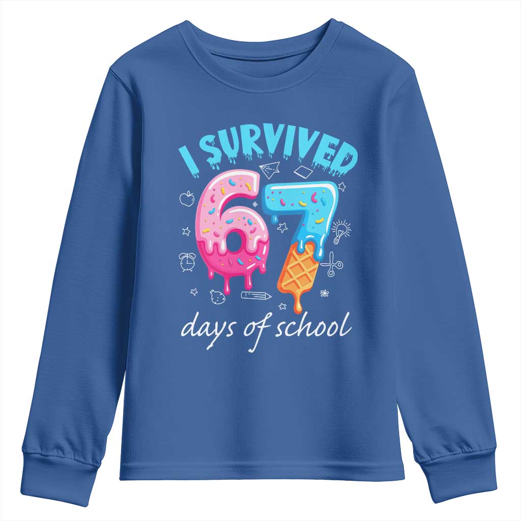 I Survived 67 Days of School Funny Six Seven Meme Youth Sweatshirt Baseball Ice Cream Dripping - Wonder Print Shop