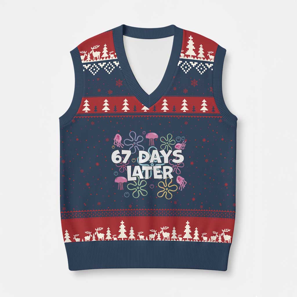 67 Days Later V-Neck Knit Sweater Vest Funny Six Seven 6 7 Meme Gen Alpha Slang Teacher Student - Wonder Print Shop