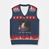 I Got That Dog In Me V-Neck Knit Sweater Vest Retro Funny Chihuahua Smoking Beer - Wonder Print Shop