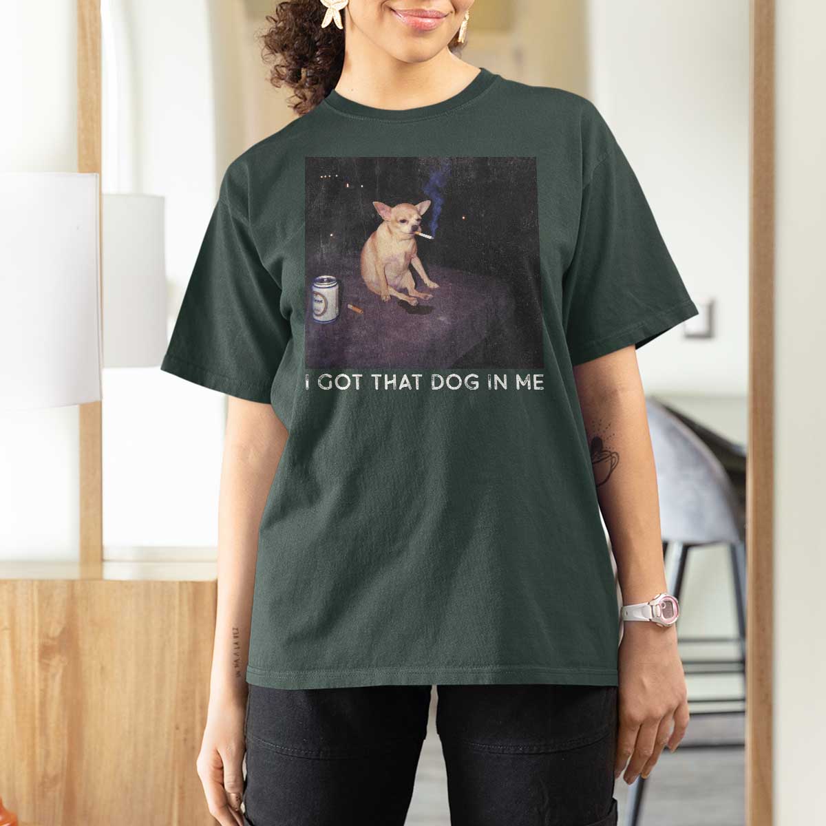 I Got That Dog In Me T Shirt For Women Retro Funny Chihuahua Smoking Beer - Wonder Print Shop