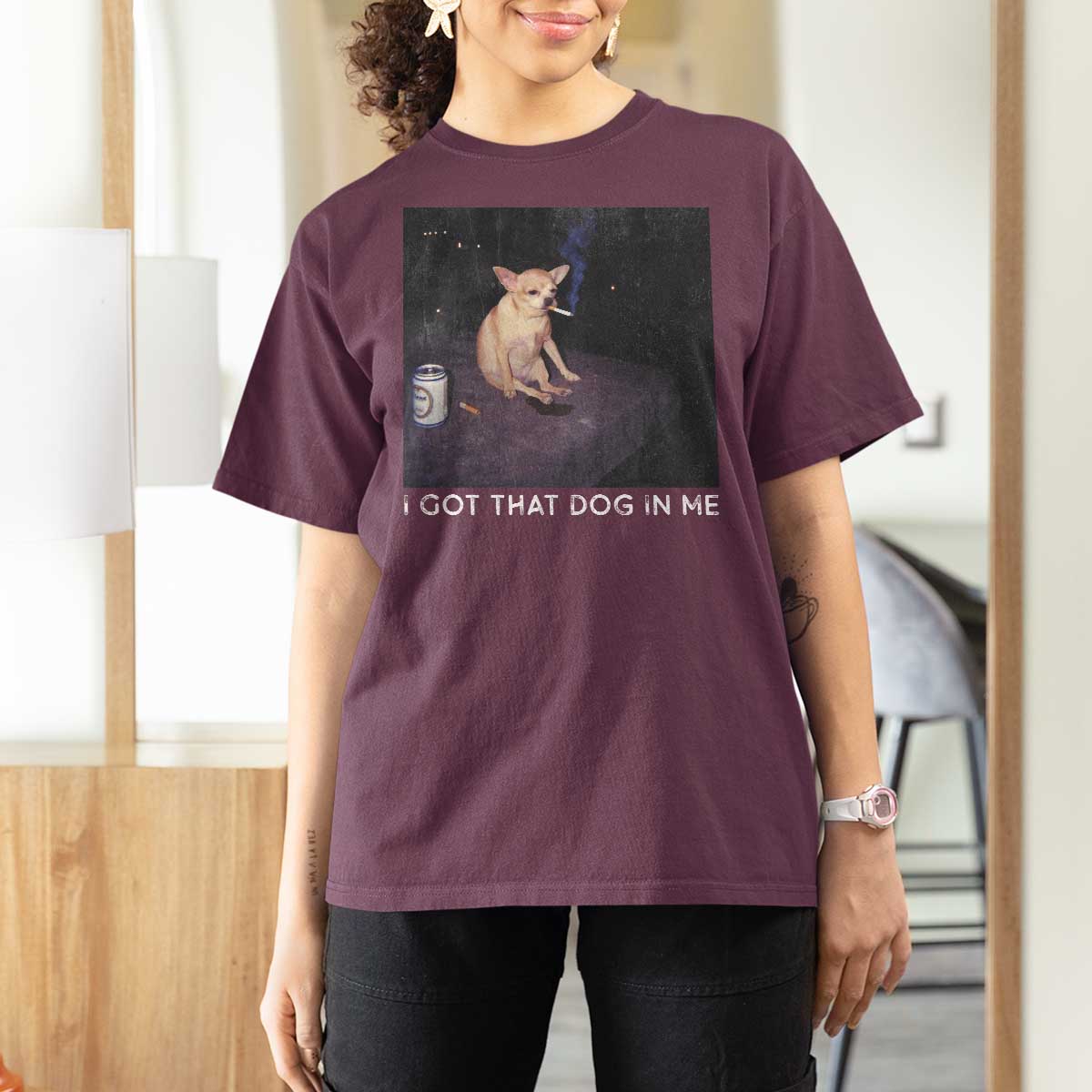I Got That Dog In Me T Shirt For Women Retro Funny Chihuahua Smoking Beer - Wonder Print Shop