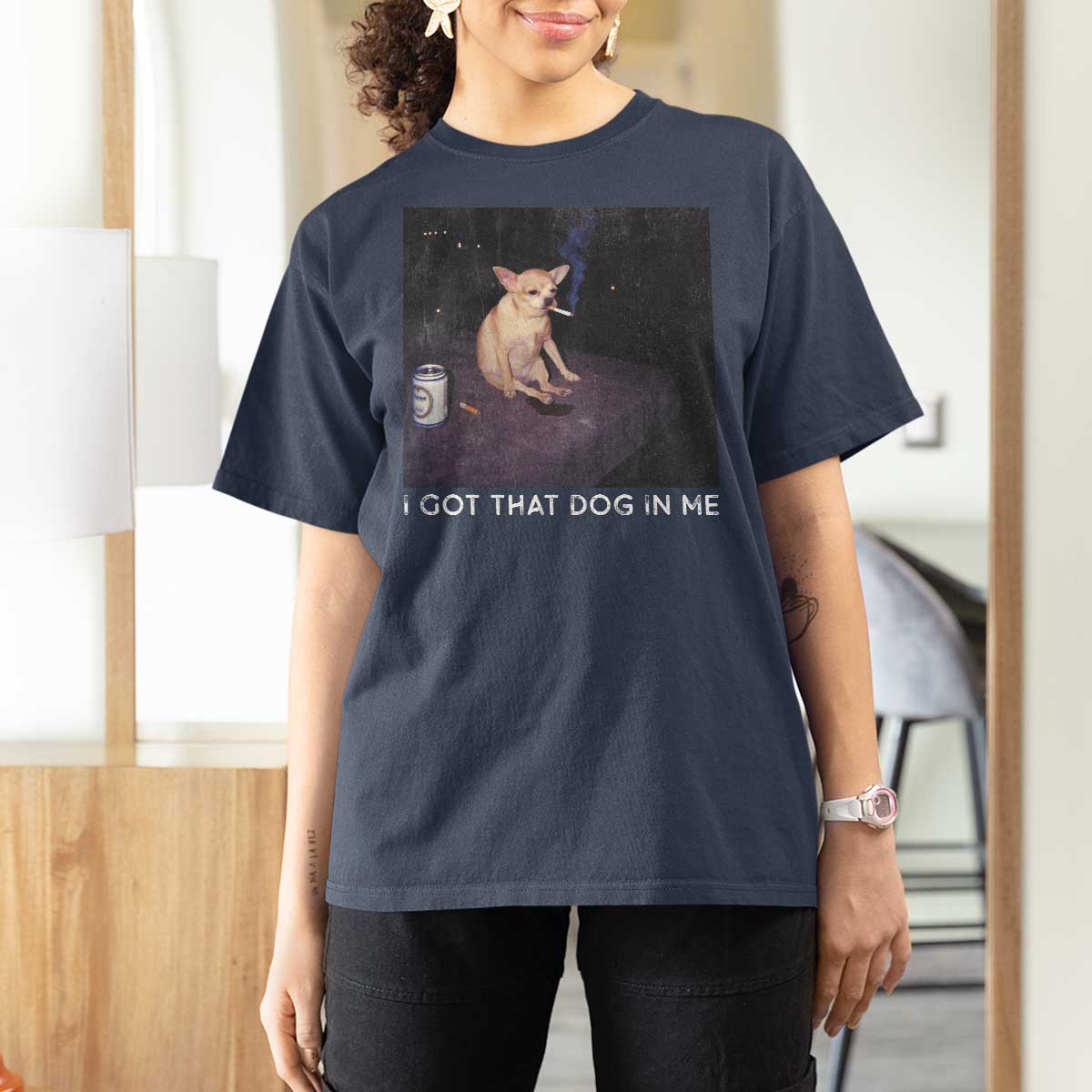 I Got That Dog In Me T Shirt For Women Retro Funny Chihuahua Smoking Beer - Wonder Print Shop