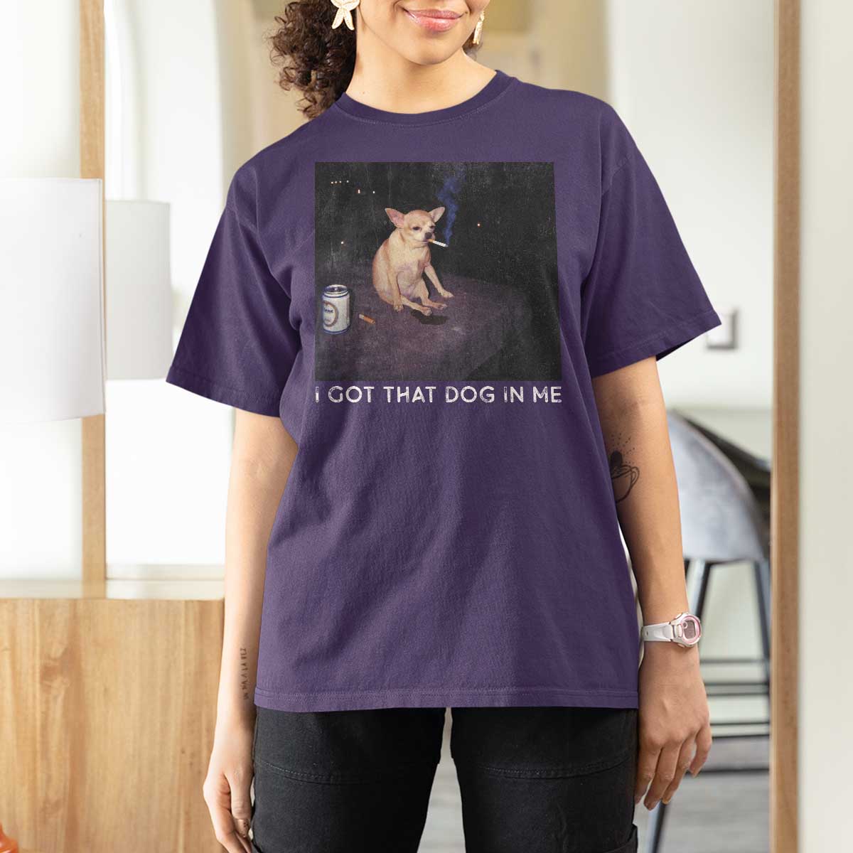 I Got That Dog In Me T Shirt For Women Retro Funny Chihuahua Smoking Beer - Wonder Print Shop