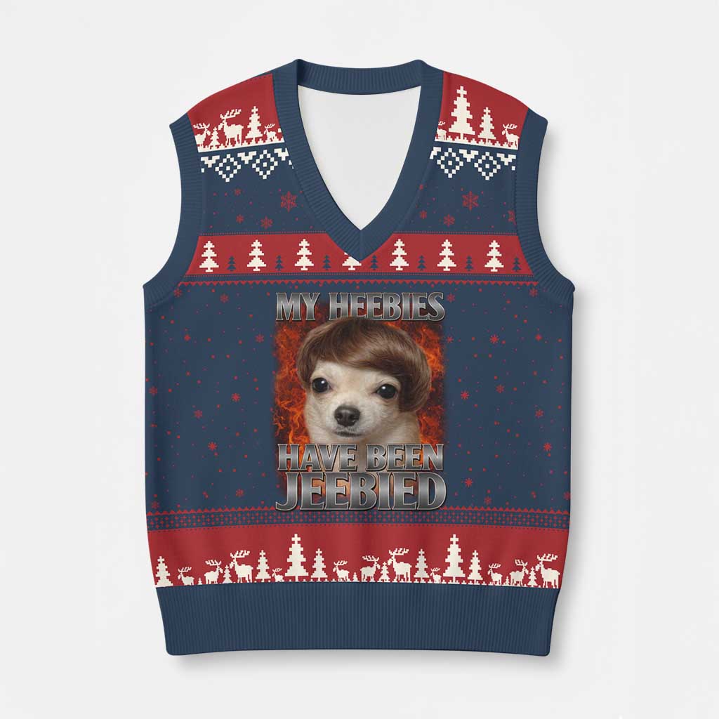 Chihuahua Funny Meme V-Neck Knit Sweater Vest My Heebies Have Been Jeebied Bootleg - Wonder Print Shop