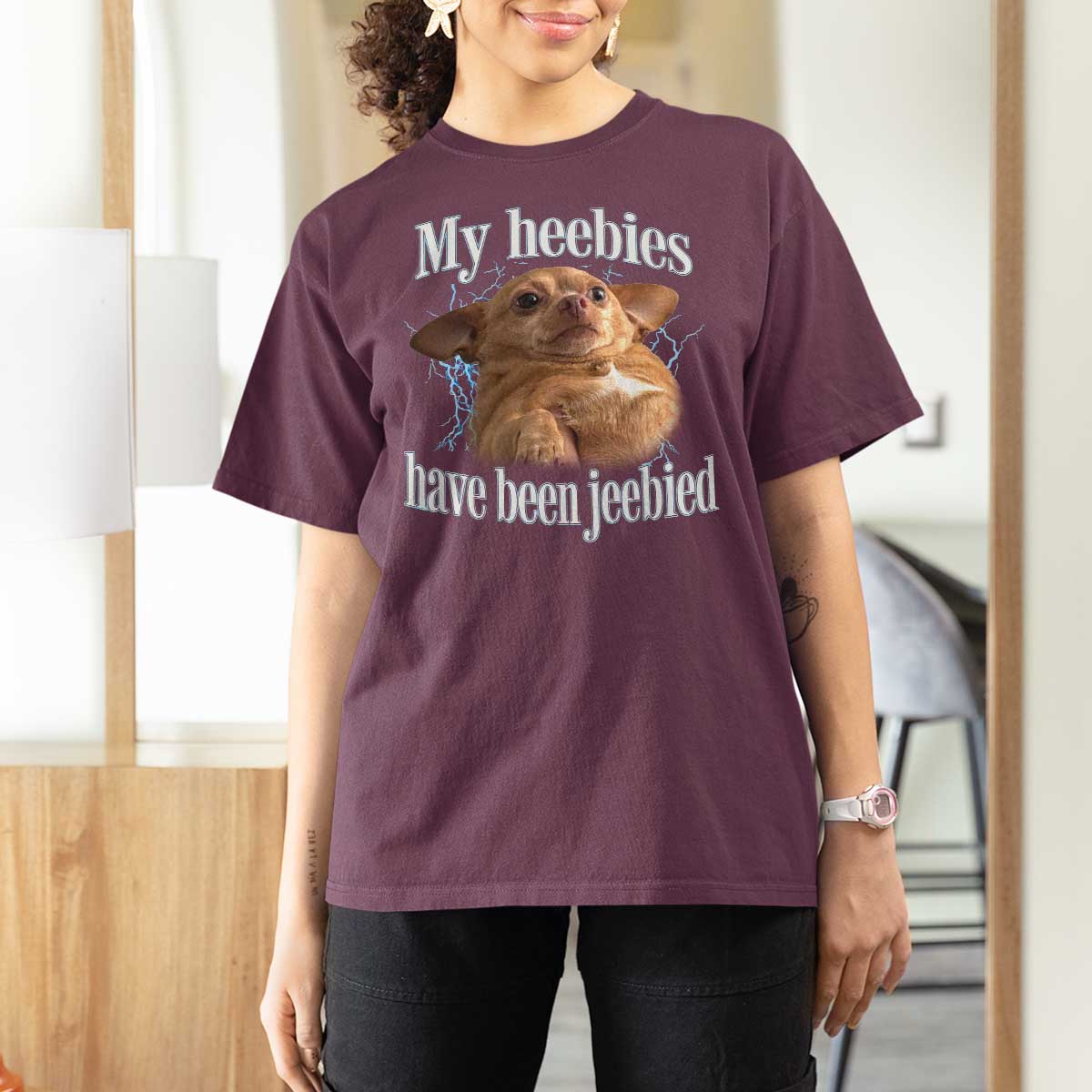 Funny Chihuahua Meme T Shirt For Women My Heebies Have Been Jeebied Bootleg - Wonder Print Shop
