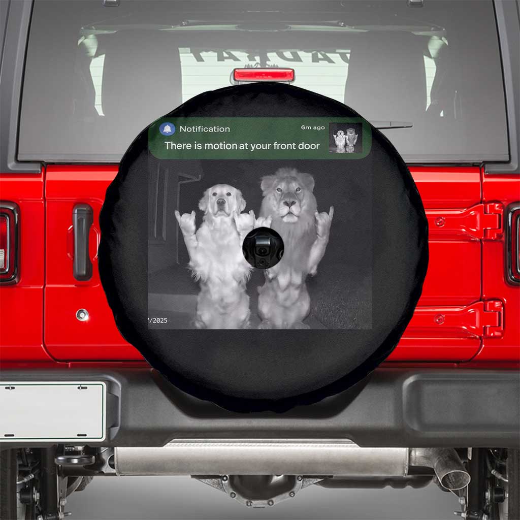 There is Motion at Your Front Door Spare Tire Cover Funny Golden Retriever Dog And Lion Motion Meme - Wonder Print Shop