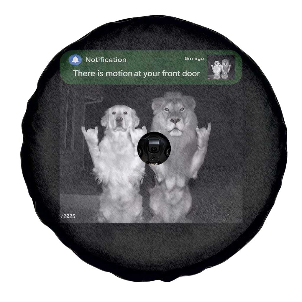 There is Motion at Your Front Door Spare Tire Cover Funny Golden Retriever Dog And Lion Motion Meme - Wonder Print Shop