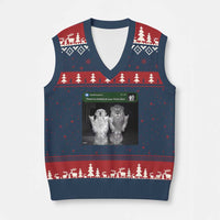 There is Motion at Your Front Door V-Neck Knit Sweater Vest Funny Golden Retriever Dog And Lion Motion Meme - Wonder Print Shop