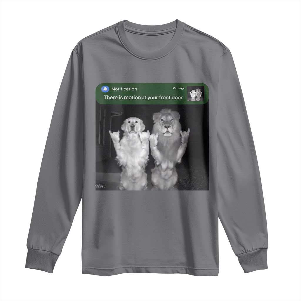 There is Motion at Your Front Door Long Sleeve Shirt Funny Golden Retriever Dog And Lion Motion Meme - Wonder Print Shop