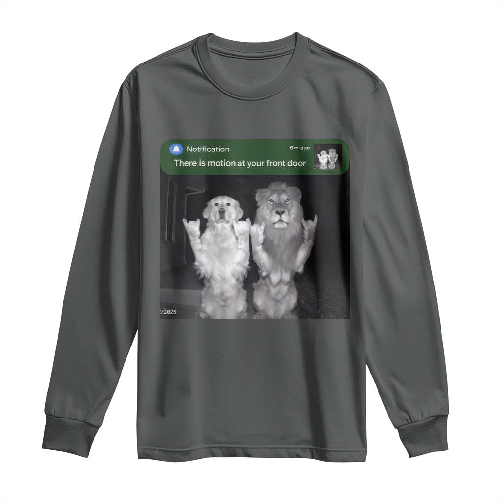 There is Motion at Your Front Door Long Sleeve Shirt Funny Golden Retriever Dog And Lion Motion Meme - Wonder Print Shop