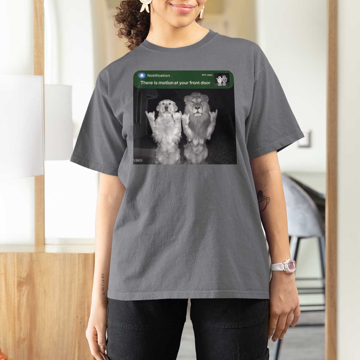 There is Motion at Your Front Door T Shirt For Women Funny Golden Retriever Dog And Lion Motion Meme - Wonder Print Shop