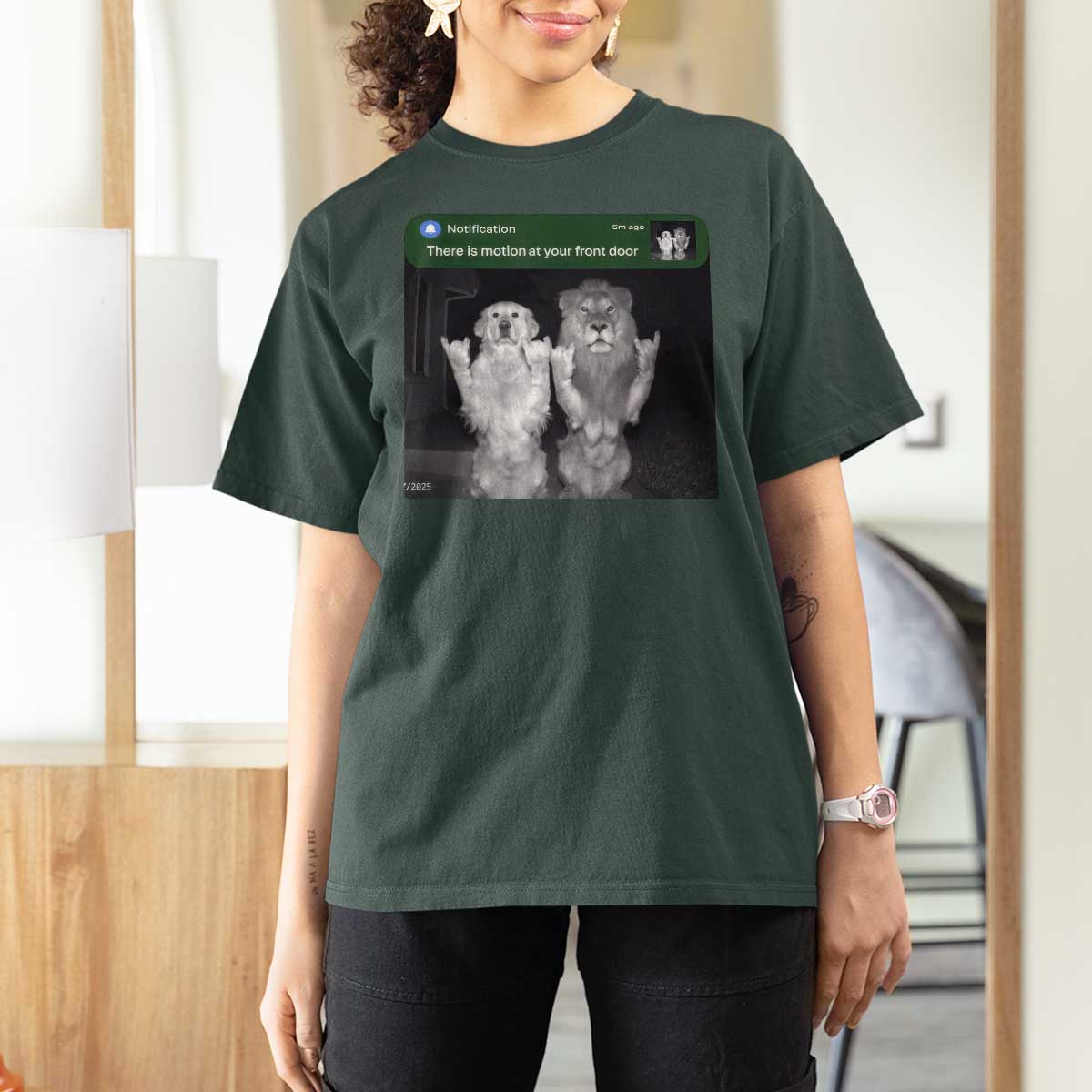 There is Motion at Your Front Door T Shirt For Women Funny Golden Retriever Dog And Lion Motion Meme - Wonder Print Shop