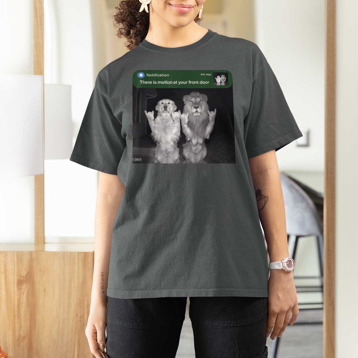 There is Motion at Your Front Door T Shirt For Women Funny Golden Retriever Dog And Lion Motion Meme - Wonder Print Shop