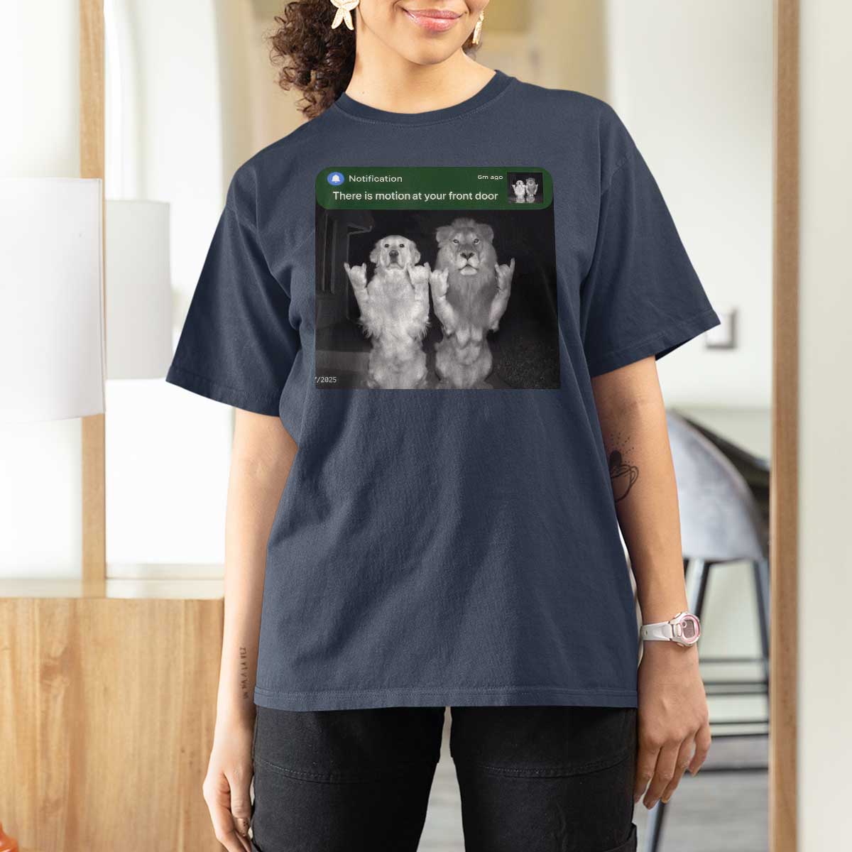 There is Motion at Your Front Door T Shirt For Women Funny Golden Retriever Dog And Lion Motion Meme - Wonder Print Shop