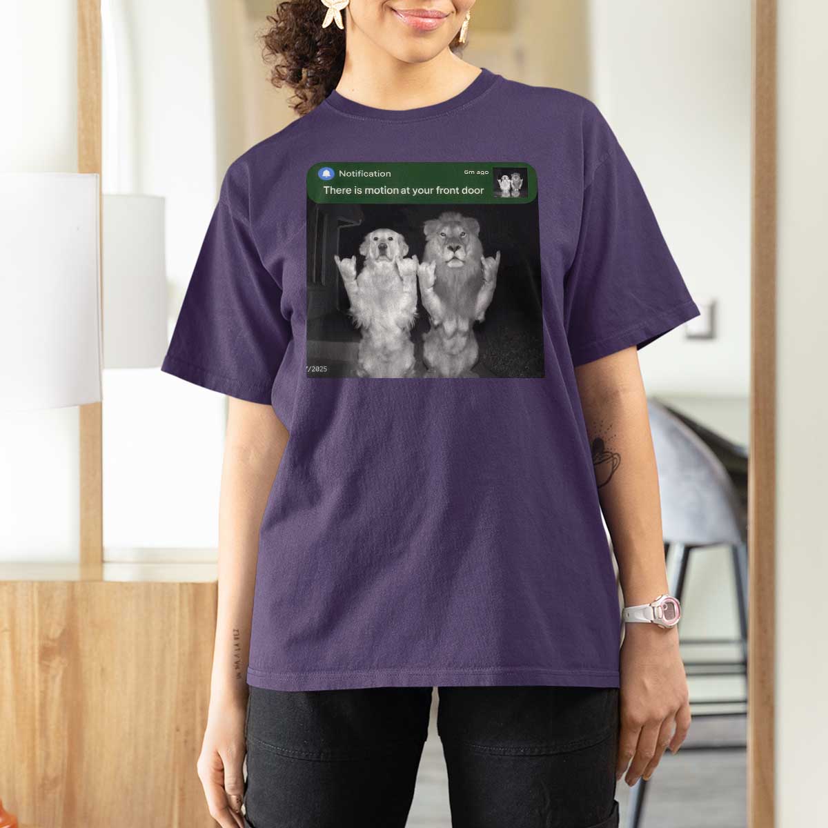 There is Motion at Your Front Door T Shirt For Women Funny Golden Retriever Dog And Lion Motion Meme - Wonder Print Shop