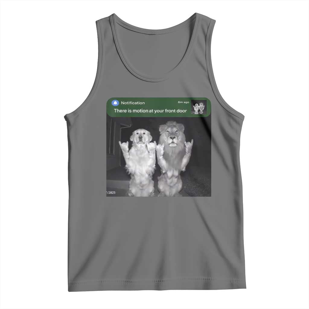 There is Motion at Your Front Door Tank Top Funny Golden Retriever Dog And Lion Motion Meme - Wonder Print Shop
