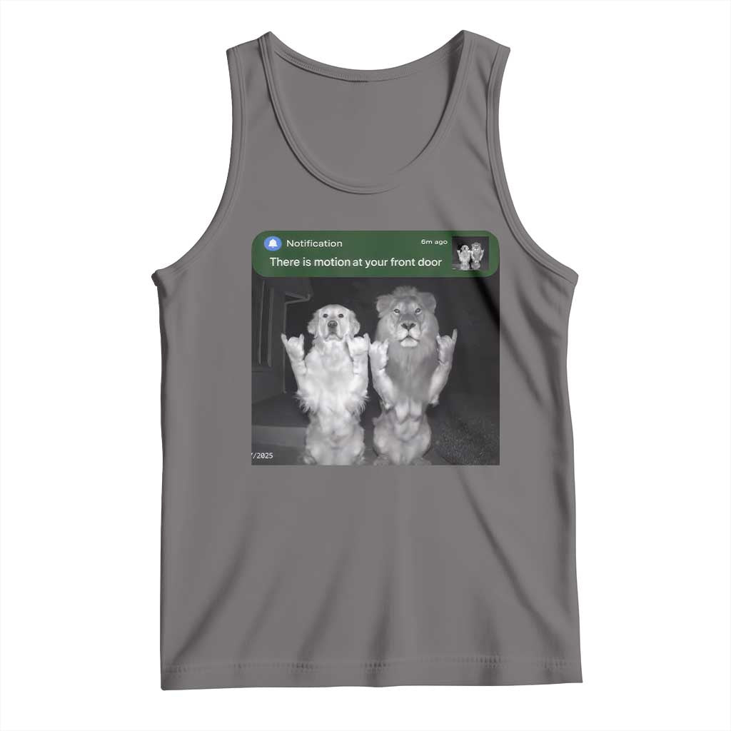 There is Motion at Your Front Door Tank Top Funny Golden Retriever Dog And Lion Motion Meme - Wonder Print Shop
