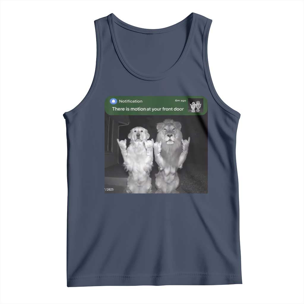 There is Motion at Your Front Door Tank Top Funny Golden Retriever Dog And Lion Motion Meme - Wonder Print Shop
