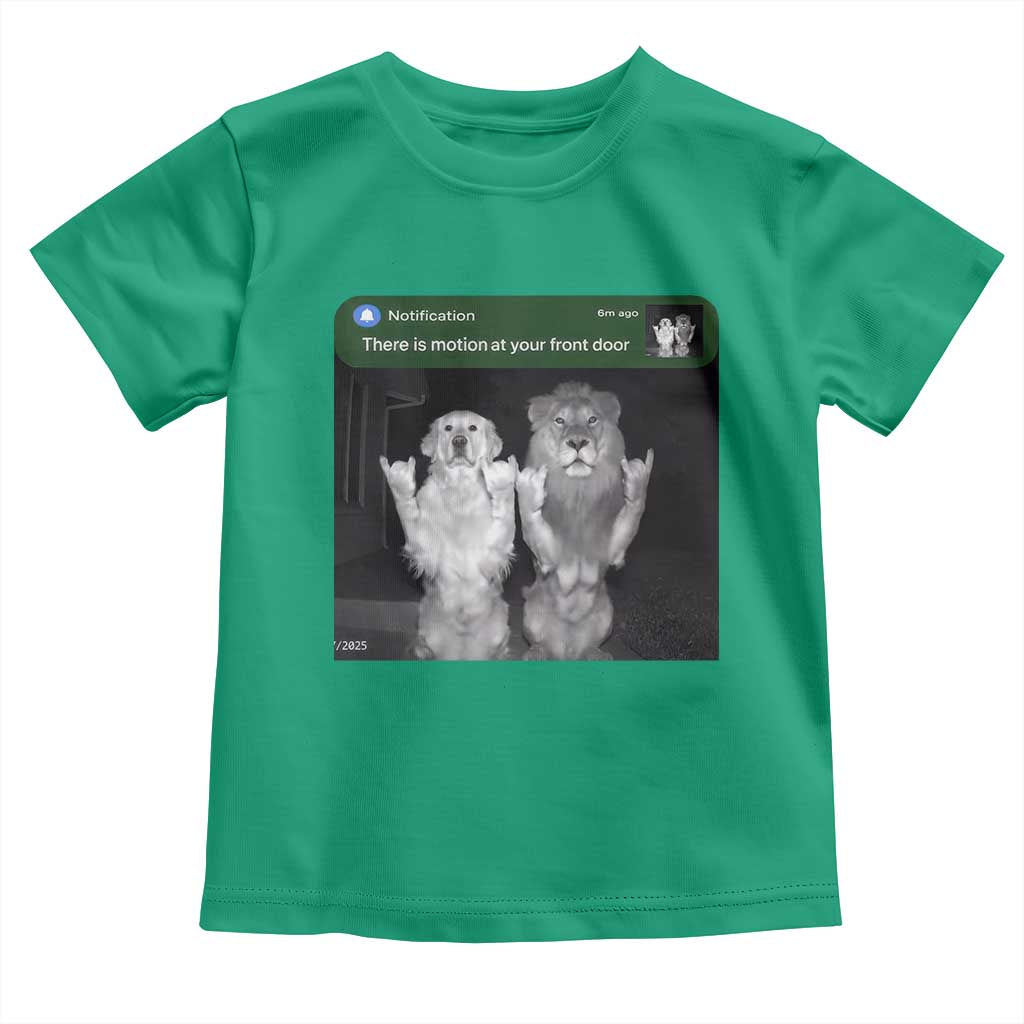 There is Motion at Your Front Door Toddler T Shirt Funny Golden Retriever Dog And Lion Motion Meme - Wonder Print Shop