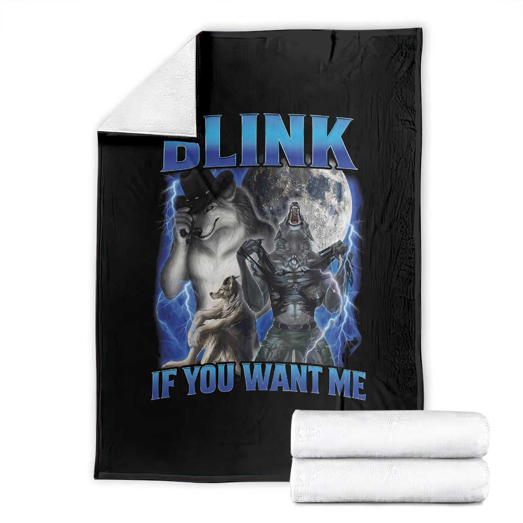 Funny Alpha Wolf Meme Throw Blanket Blink If You Want Me Bootleg Cringe Humor - Wonder Print Shop